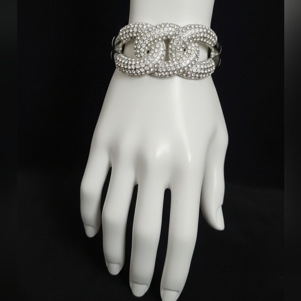 Crystal Bling Encrusted Chunky Silver  Bracelet Cuff
